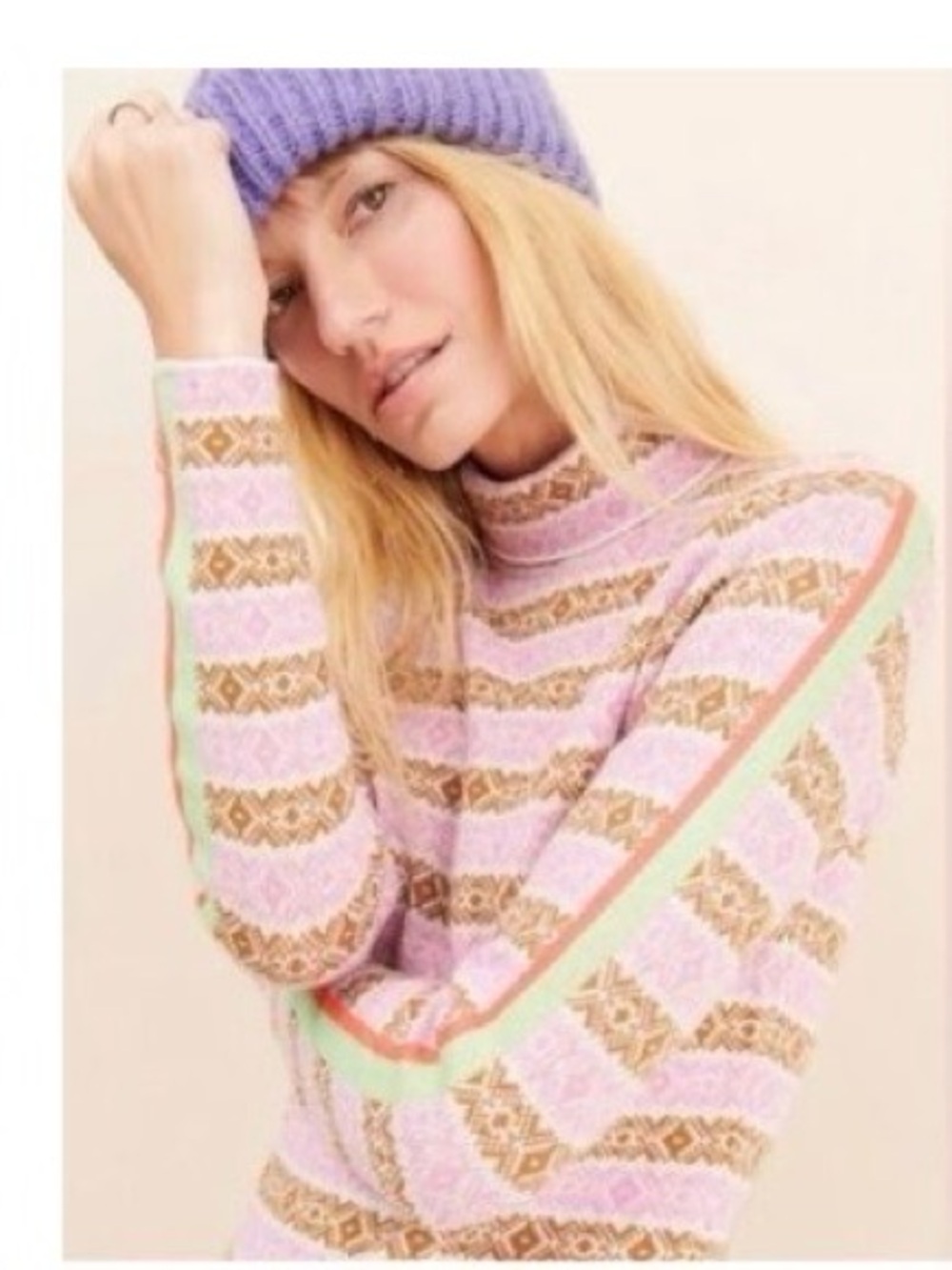 Anthropologie Maeve Striped Turtleneck Sweater in Pink and Brown